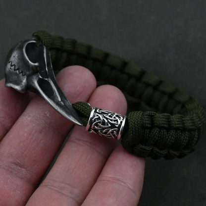 Odin Crow Skeleton Viking Bracelet - Norse Rune Bead Paracord Rope Valknut Eagle Pendant Amulet Jewelry Gift