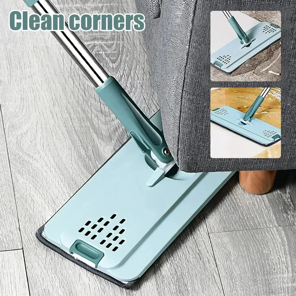 Scratch-Free Flat Mop — Hand Washable Household Wooden Floor Mop with Rotating Bucket, Lazy Mop Design
