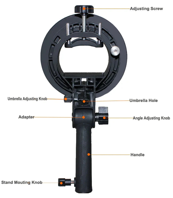 Handheld S-Type Bracket Holder with Bowens Mount — Compatible with Speedlite Flash, Softbox, Snoot & Umbrella