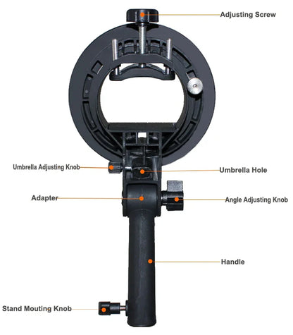 Handheld S-Type Bracket Holder with Bowens Mount — Compatible with Speedlite Flash, Softbox, Snoot & Umbrella