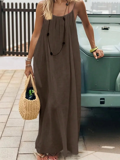 Women’s Sleeveless H-Line Long Gown – Loose Comfortable Polyester Nightwear & Casual Home Dress