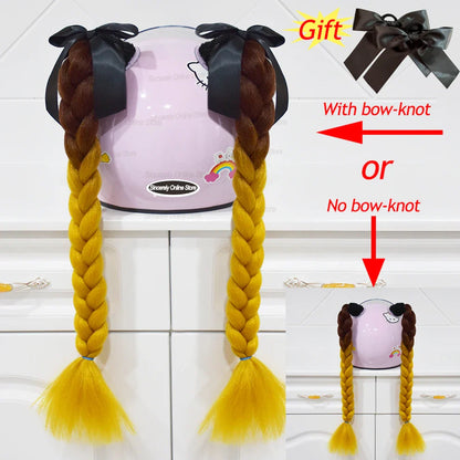 2pcs Motorcycle Helmet Braids - Woman's Twist Pigtail Wig for Helmets, 164 Colors with Sucker