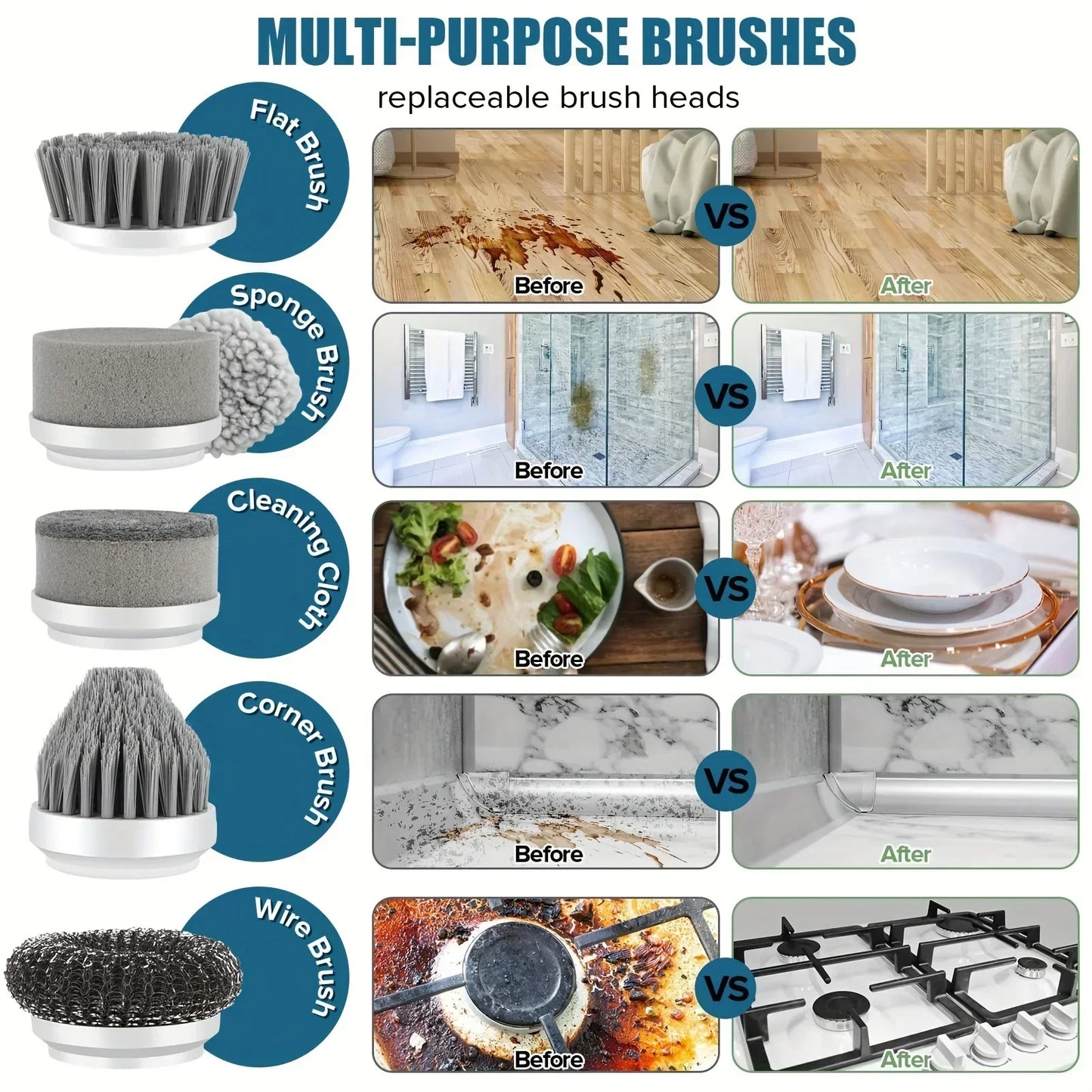 Cordless Electric Spin Scrubber with 6 Brush Heads - Versatile Cleaning Tool for Efficient Scrubbing