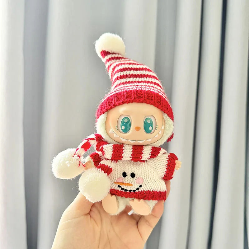 Mini Winter Plush Outfit for Labubu V1–V3 Dolls – Santa, Snowman & Elk Sweater Hat Set, New Year Gift
