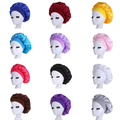 Women's Silky Satin Night Sleep Cap - Double Layer Adjustable Hair Bonnet, Shower Cap for Curly Hair Styling Accessories