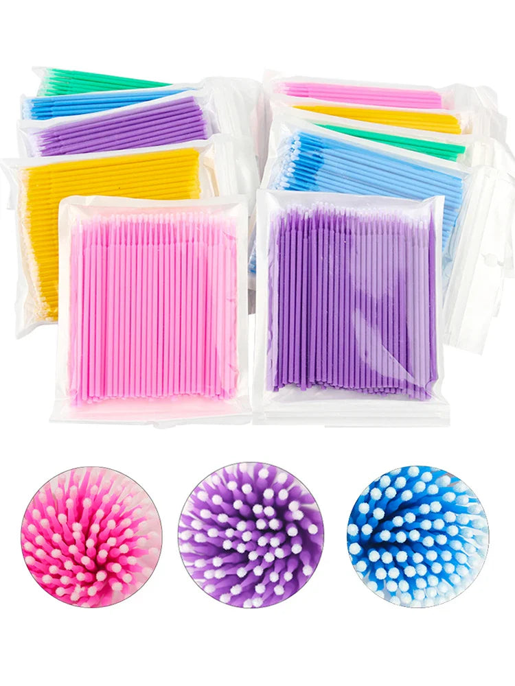 100pcs Eyelash Cleaning Brushes – Micro Cotton Swabs for Lash Extensions & Makeup Remover