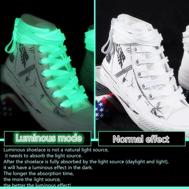 Luminous Flat Shoelaces - Glow in the Dark Fluorescent Sneaker & Canvas Shoe Laces, 80/100/120/140cm