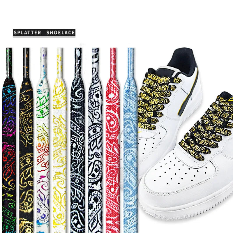 Gilding Flat Shoe Laces - Cashew Flower Hand-Painted Shoelaces for Sneakers, Basketball & Tennis Shoestrings