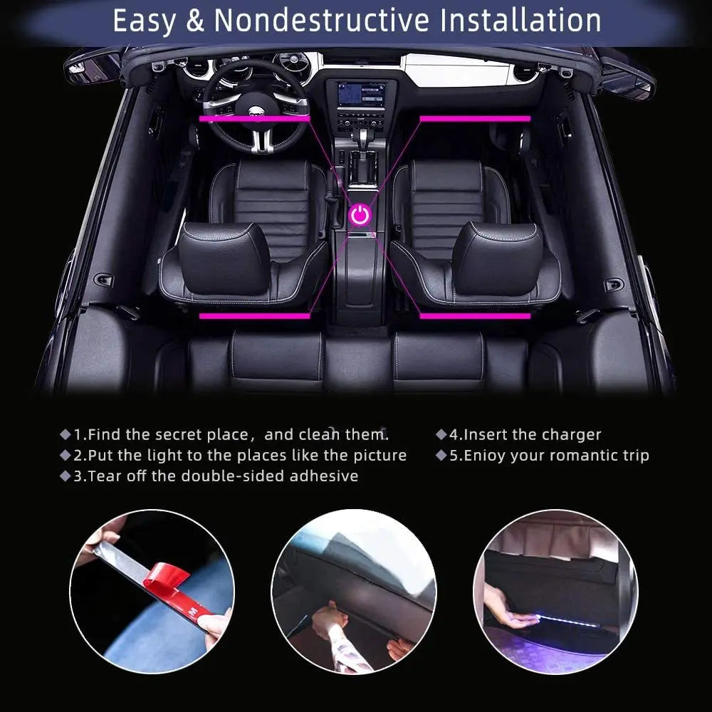 Neon LED Car Interior Ambient Foot Strip Light Kit: Remote & App Controlled RGB Decorative Lamps for Auto Atmosphere Enhancement