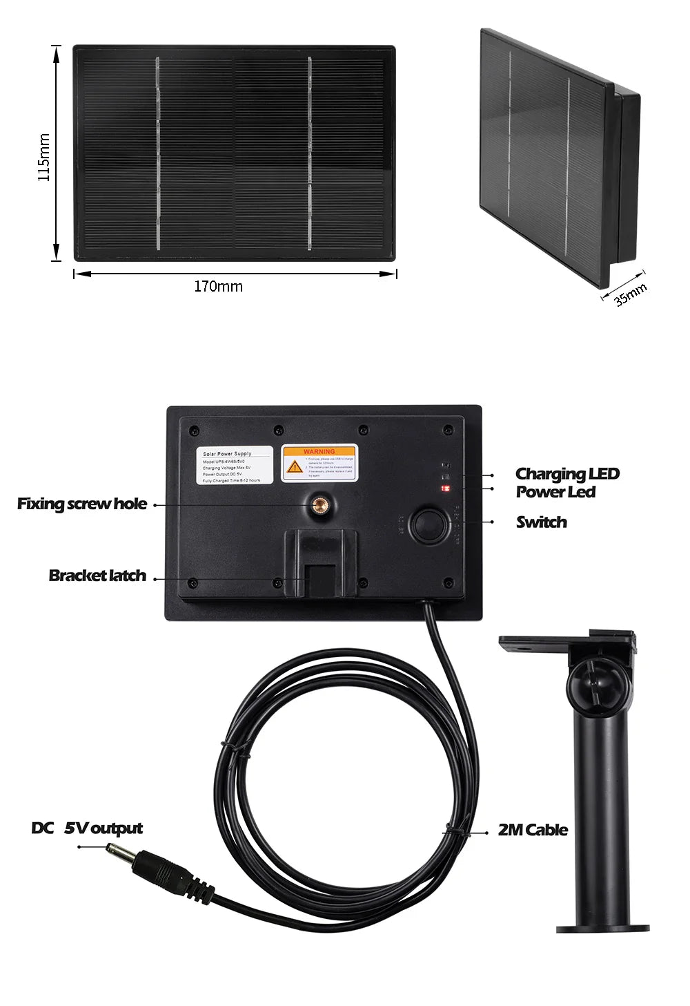 D4 5V/6V Solar Battery Charger – 4W Portable Solar Power Bank for Security Cameras, DC 5521 Output