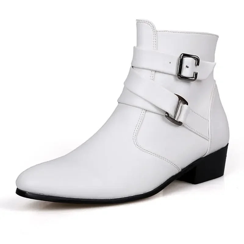 Men’s Designer British Chelsea Boots – High-Top Buckle Strap Motorcycle & Formal Shoes