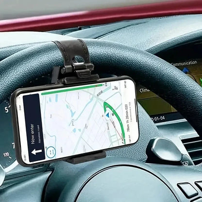 Universal Car Phone Holder - Adjustable Steering Wheel & Dashboard Navigation Mount