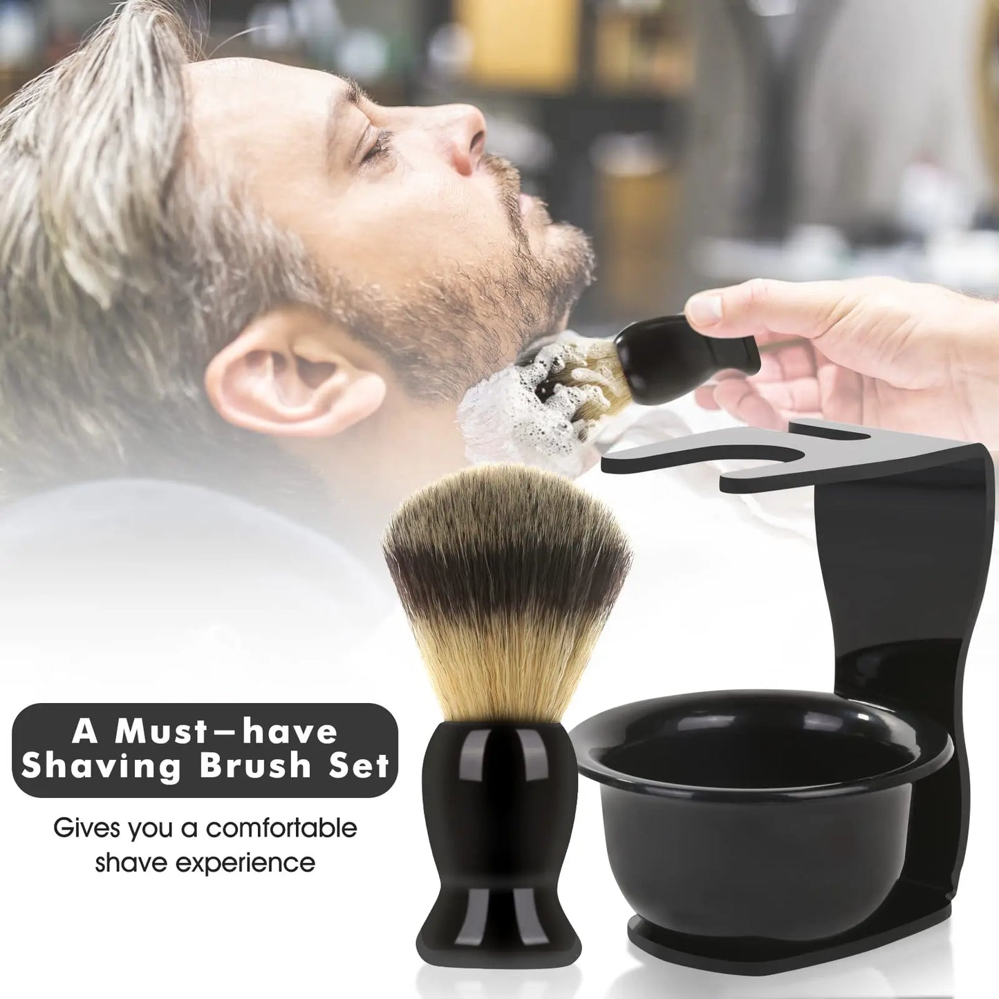 3-in-1 Men’s Shaving Brush Bowl Set – Stainless Steel Durable Shaving Mug with Brush and Soap Dish