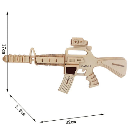 3D Wooden Gun Puzzle - DIY Assembly Pistol Rifle Model Craft Educational Toy for Kids & Adults