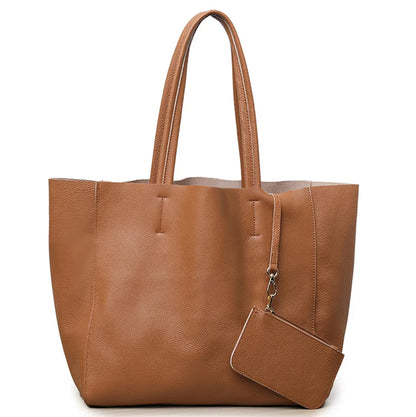 Customizable Name Large Capacity Commuter Bag – 100% Genuine Leather Soft Tote, Single Shoulder & Diagonal Shopping Bag