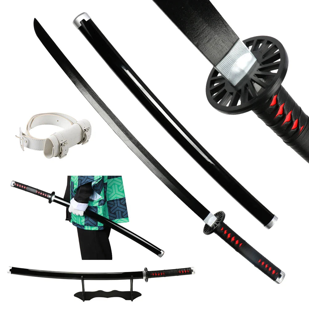 41" Demon Slayer Tanjiro Katana Sword – Samurai Cosplay Prop with Belt & Holder for Halloween Decoration