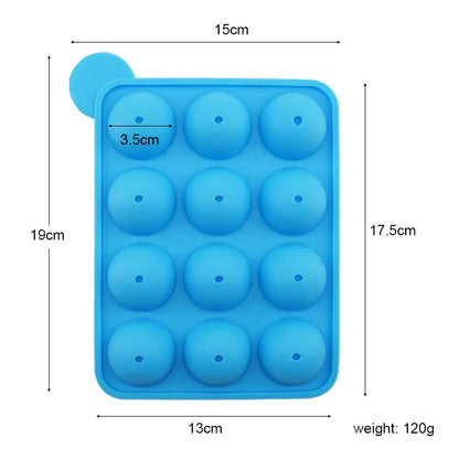 12-Hole Silicone Cake Pop Mold : Ball Shaped Die for Lollipop Candy Chocolate - Kitchen Baking Ice Tray Tool Accessories