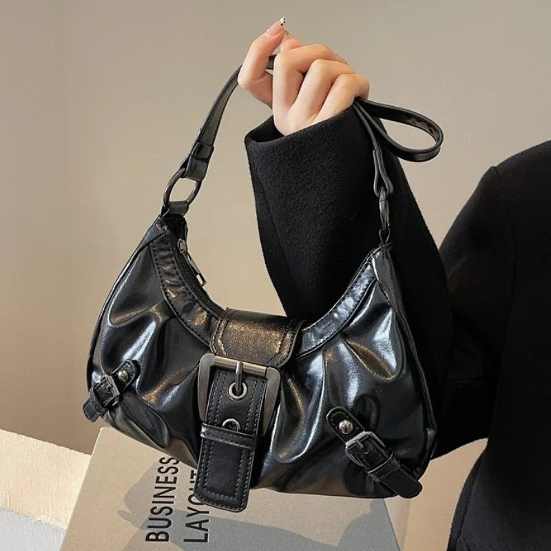 Y2K Retro Pleated Hobo Shoulder Bag for Women – Maillard Style Underarm Clutch Handbag for Travel, Work & Shopping