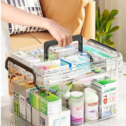 Large Capacity Double-Layer Medicine Organizer Box – Waterproof Transparent Storage for Home & Travel