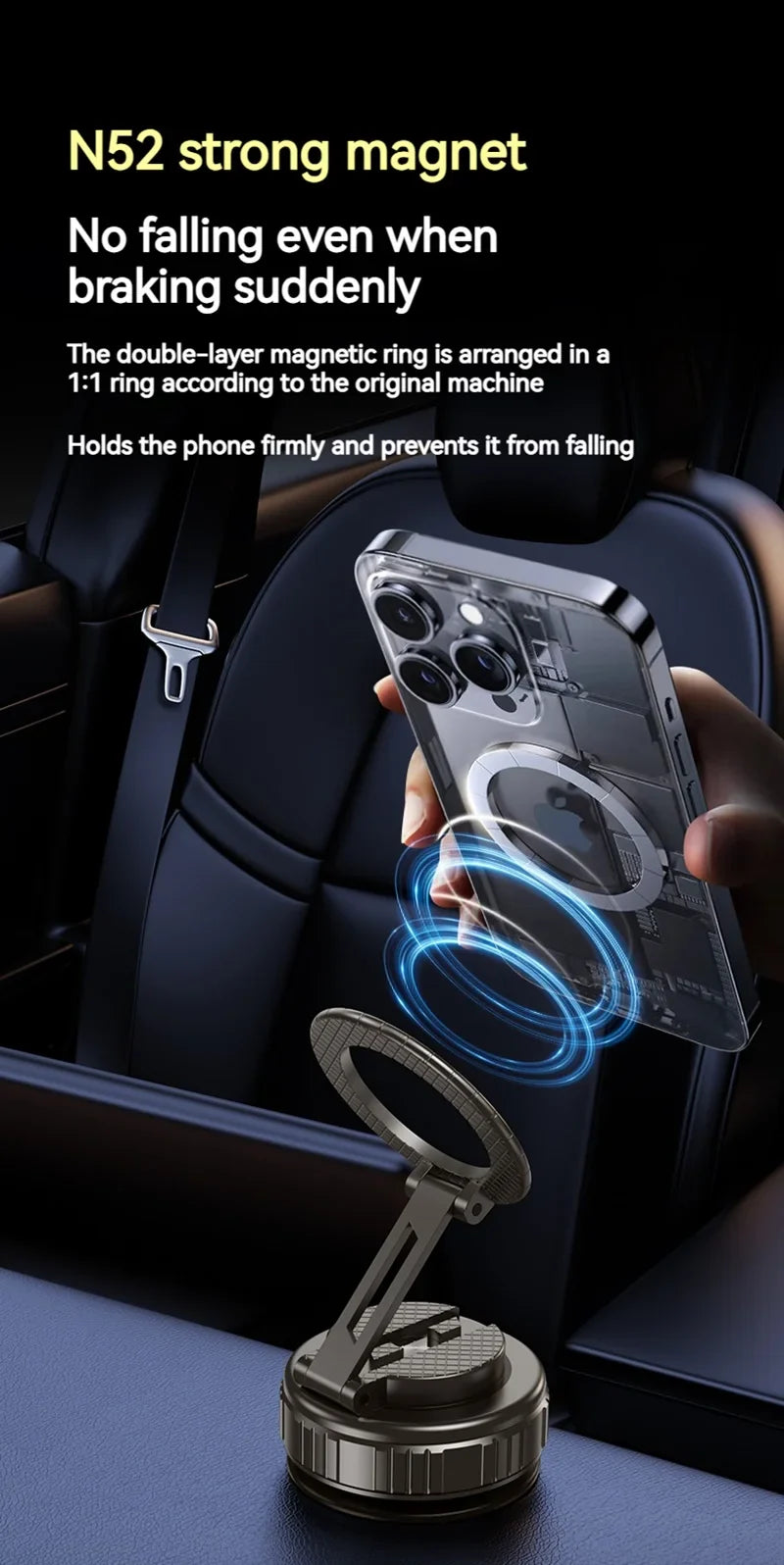 Universal Metal Magnetic Car Phone Holder – Adjustable Vacuum Suction Stand for Mirror, Gym, Bath & Home Use
