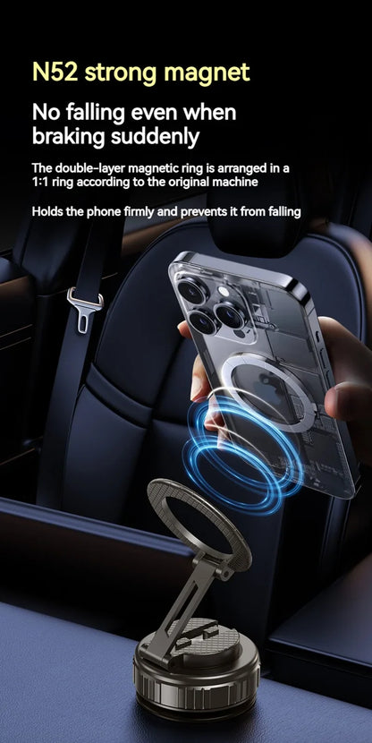 Universal Metal Magnetic Car Phone Holder – Adjustable Vacuum Suction Stand for Mirror, Gym, Bath & Home Use