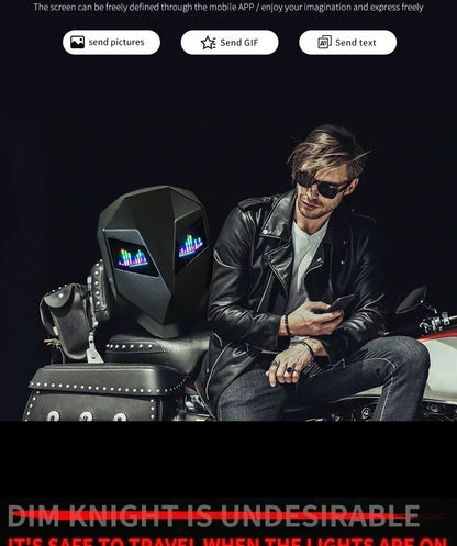 LOY LED Knight Cycling Backpack - Waterproof Motorcycle Helmet Bag with Bluetooth APP Control, Hard Shell Laptop Bag with LED Lights
