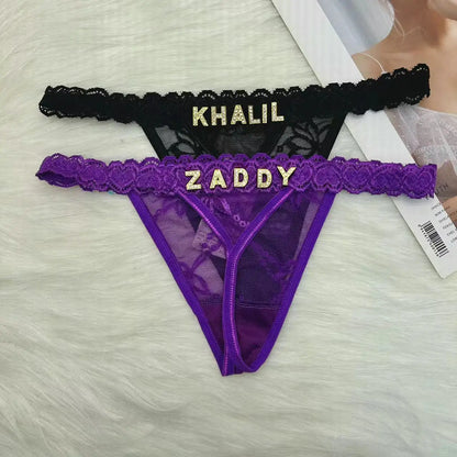 Custom Rhinestone Letter Thong Panties – Personalized Sexy G-String Underwear DIY Name Bikini Jewelry Gift for Women