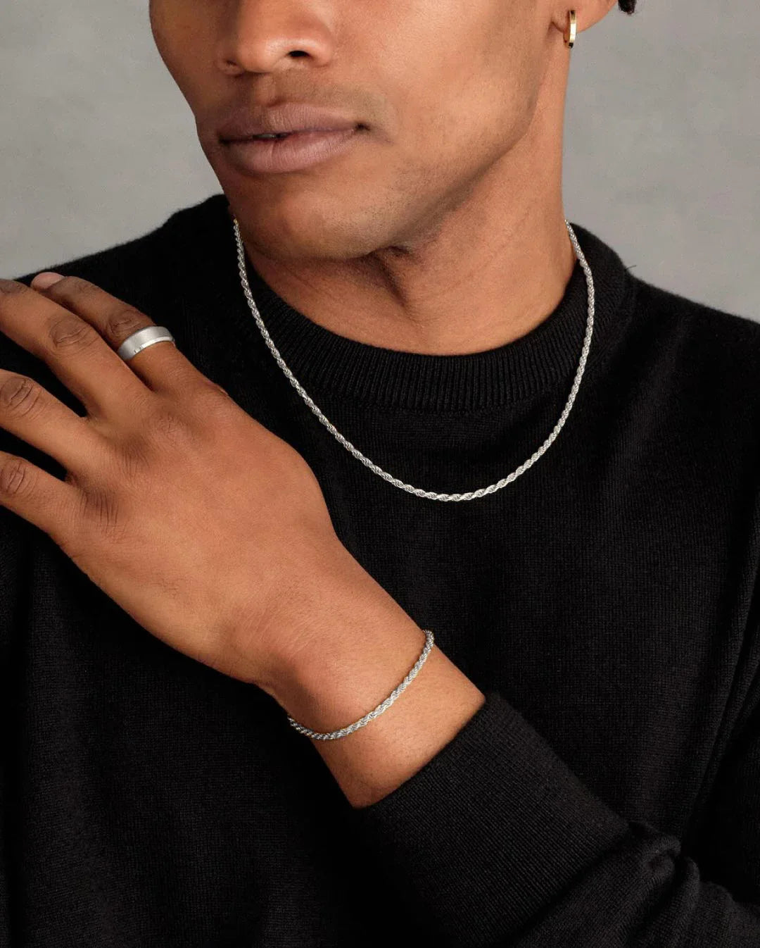 3-Piece Stainless Steel Jewelry Set – Men’s & Women’s Retro Bracelet, Necklace, Ring for Punk Hip Hop Fashion
