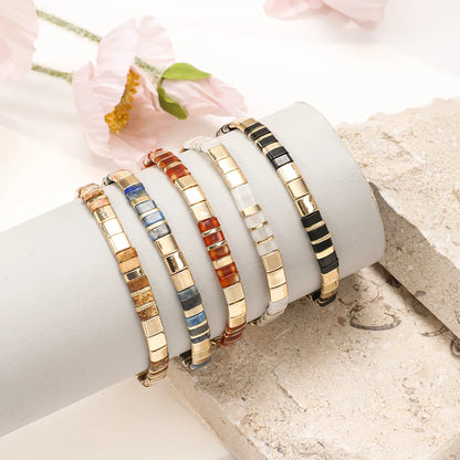 ZMZY Stone Tila Beads Elastic Bracelet for Women – 2025 Fashion Colorful Rainbow Miyuki Tile Bead Jewelry Gift Bracelet