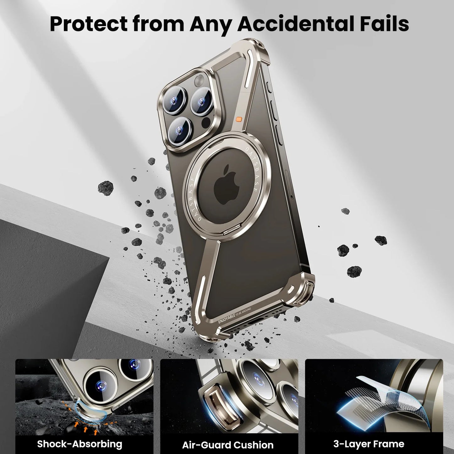 Oatsbasf Z Shape Metal Phone Case for iPhone 15/16 Pro Max – Shockproof Cover with 360° Rotating Holder & Bumper Protection