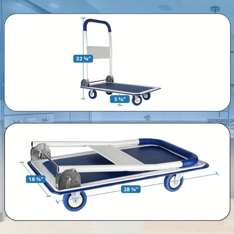 Folding Hand Truck Dolly Cart – 330lbs Capacity, Luggage Trolley with Wheels for Easy Moving
