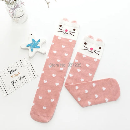 Cute Cartoon Animal Knee-High Socks for Babies & Kids – Warm Cotton Ankle & Over-Knee Socks for Girls