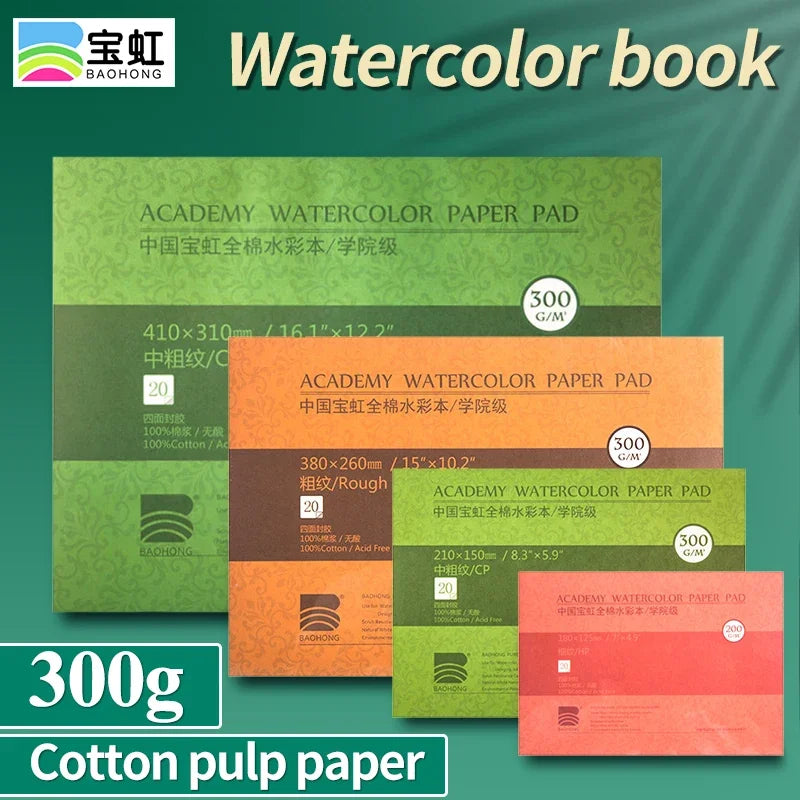 100% Cotton Watercolor Paper Pad – 32K/16K/8K 20 Sheets 200gsm/300gsm Sketchbook for Drawing & Painting