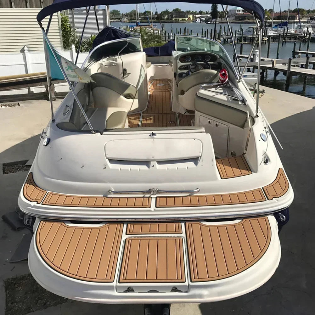 2.4m Self-Adhesive EVA Foam Marine Flooring — Faux Teak Striped Yacht Decking Sheet, 8 Styles in Brown, Gray, Gold & Black