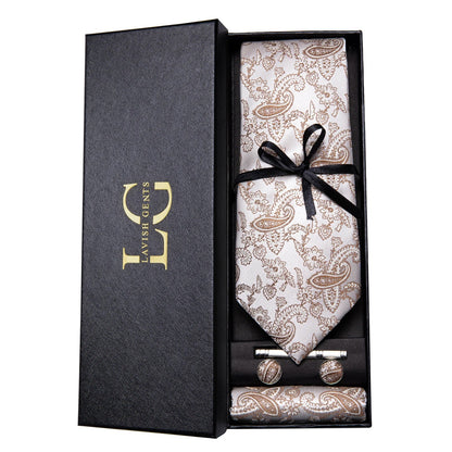 Hi-Tie Luxury Paisley Teal Green Tie Set - Men’s Classic Necktie with Handkerchief & Cufflinks Gift Box for Wedding & Formal Wear