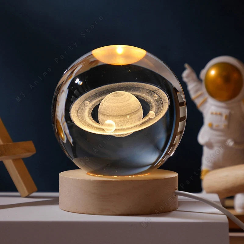 3D Crystal Ball Galaxy Night Light - LED Saturn Planet Moon Lamp for Bedroom and Birthday Gifts