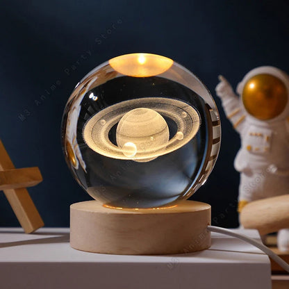 3D Crystal Ball Galaxy Night Light - LED Saturn Planet Moon Lamp for Bedroom and Birthday Gifts