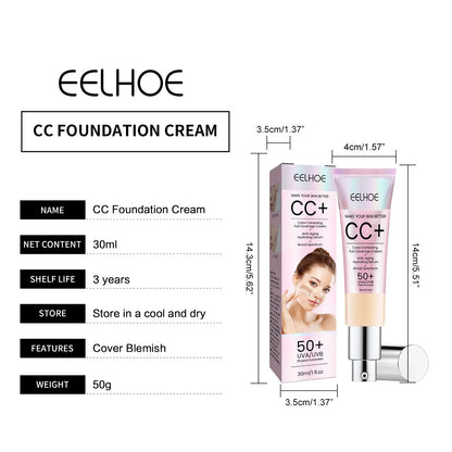 CC Foundation Cream – Natural Moisturizing, Waterproof, Brightening Concealer with Oil-Control & Long-Lasting Coverage
