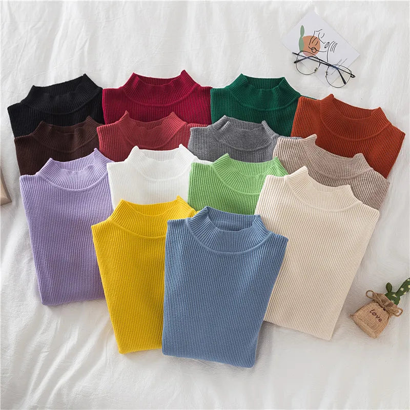 Women's Turtleneck Cashmere Sweater - Soft Knitted Pullover, Basic Solid Jumper for Autumn Winter Casual Wear