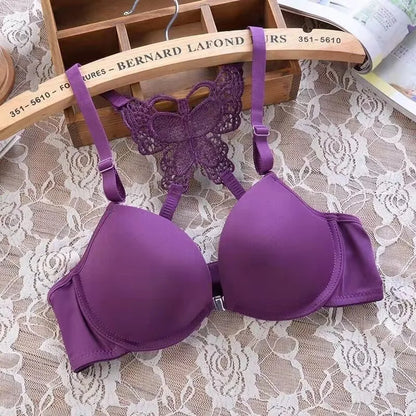 Women Butterfly Front Buckle Bra & Brief Set – Detachable Double Strap Sexy Sheer Lingerie Romantic Underwear Set