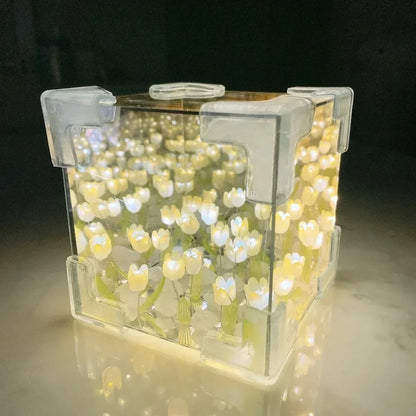 DIY Tulip Flower Sea Cube Night Lamp – 3D Creative Material Kit for Couples