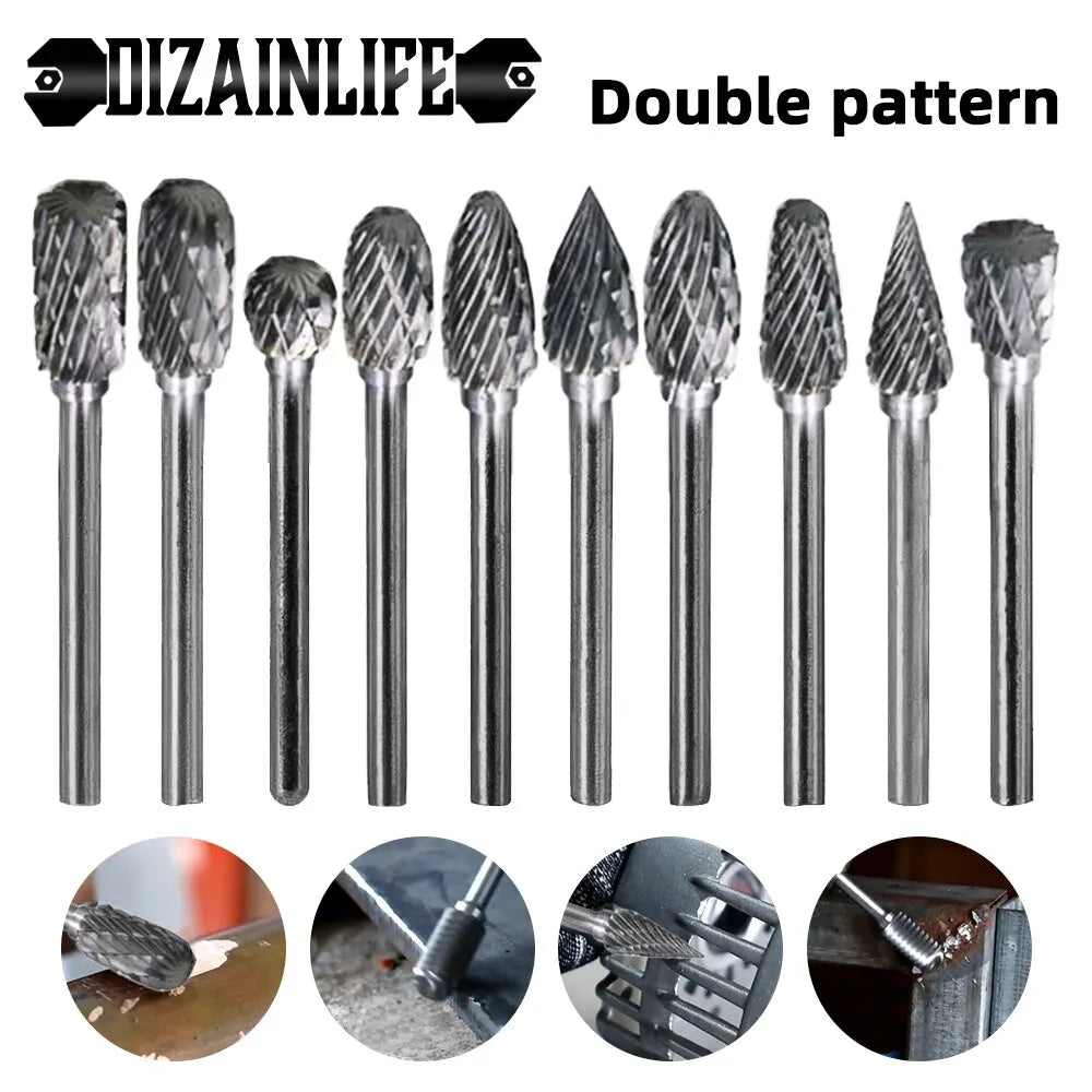 5Pcs Carbide Tungsten Steel Wood Milling Cutter Set - Double Rotary File Heads for Root Carving and Woodworking