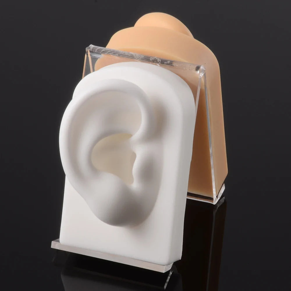 Soft Silicone Ear Nose Mouth Practice Model – Tattoo & Piercing Jewelry Display Stand with Acrylic Earring Holder Kit for Training & Showcase