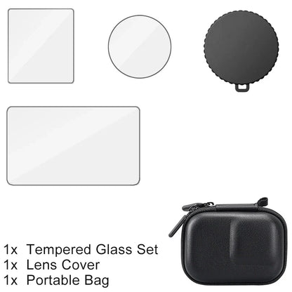 DJI Osmo Action Screen Protector & Lens Cover Kit — Tempered Glass Film with Bag Case for Action 3, 4, 5 Pro Accessories