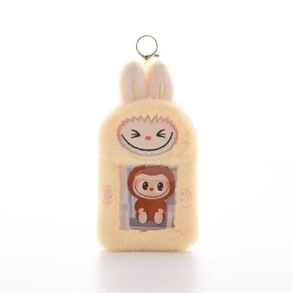 Kawaii Labubu Fluffy ID Card Keychain – Cartoon Sliding Card Holder for Students, Meal & Bus Cards, Cute Photo Album Gift for Kids