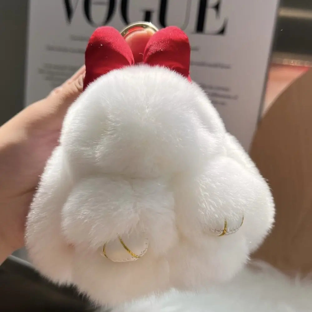 Cute Fluffy Bunny Fur Keychain – Plush Pom Pom Bag Charm and Car Key Ring with Hair Bow