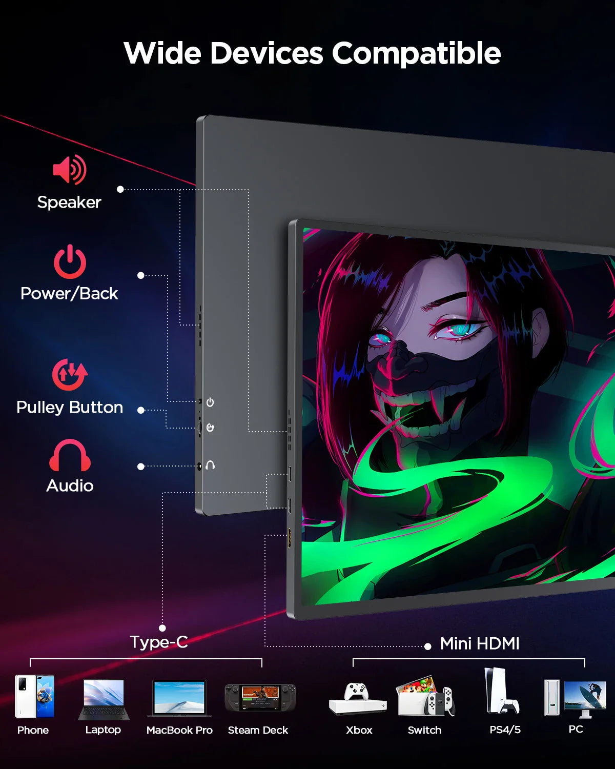 UPERFECT 16-Inch 2K Portable Monitor — 2560x1600, 16:10, 120Hz Gaming Display with 100% sRGB & 500Cd/m² for Xbox, PS5, Switch, Laptop & Mac