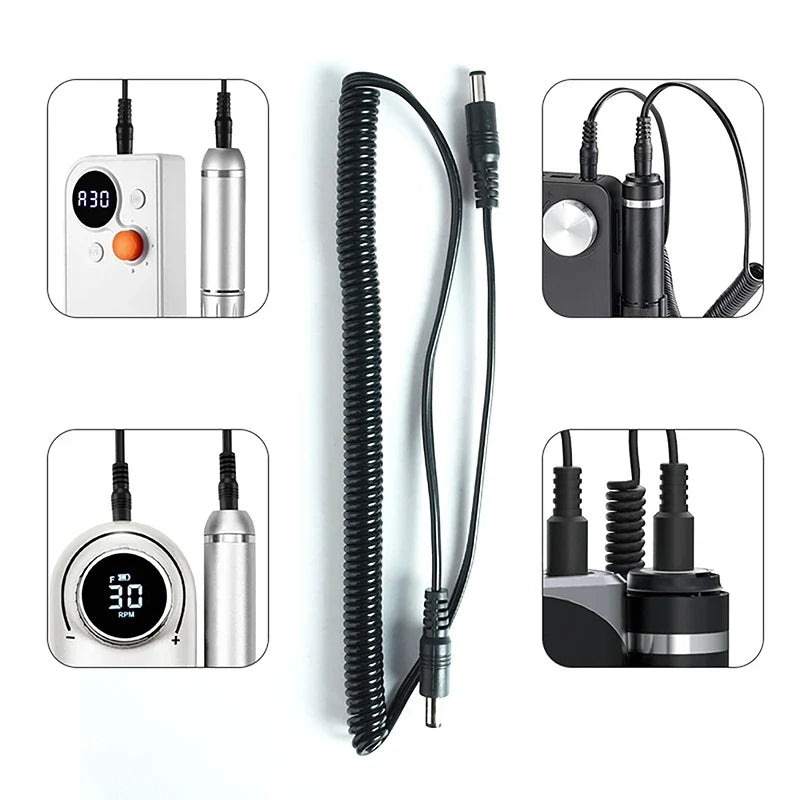 Nail Polishing Machine Connection Cable - 1M/1.5M Double-Head DC Port Handle Line for Rechargeable Manicure Tools