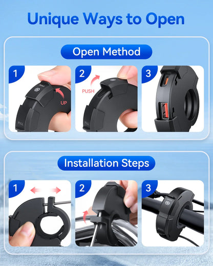 Extractme QC3.0 30W USB Fast Charger – Waterproof Motorcycle Handlebar Mount for Bikes & Cameras