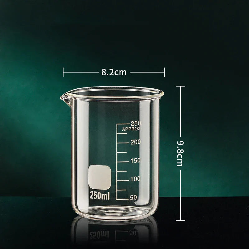 High Borosilicate Glass Measuring Cup – 50/100/150/250/500/1000ml Clear Scale Laboratory Beaker for Kitchen Baking & Mixing